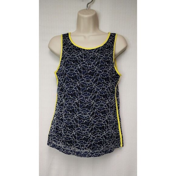 Banana Republic Women Large Navy Blue Neon Yellow Floral Eyelet Tank Top 2P NWT - Picture 3 of 6